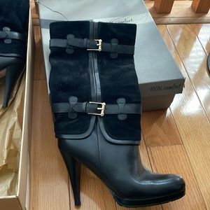 Coke Haan high heel leather and suede boots